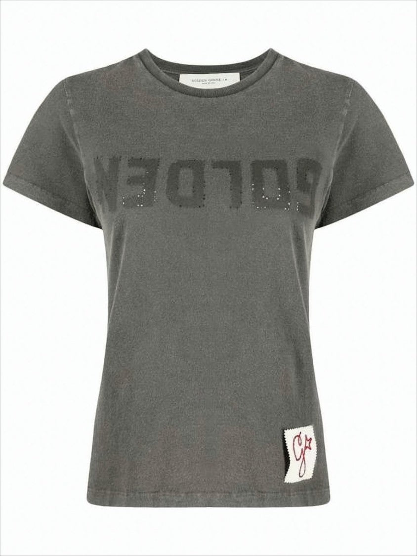 Golden Goose Distressed Charcoal Grey Short-Sleeved T-Shirt With Star Patch