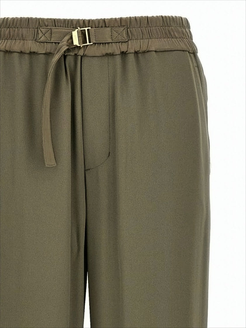 Ami Wide-Leg Brown Pants With Adjustable Buckle Detail