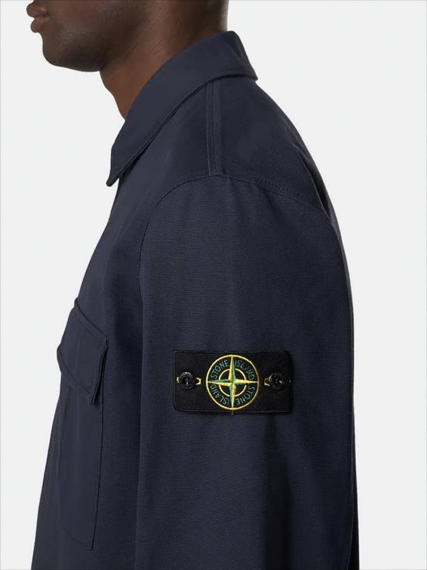 Stone Island Navy Cotton Jacket With Front Zipper Closure