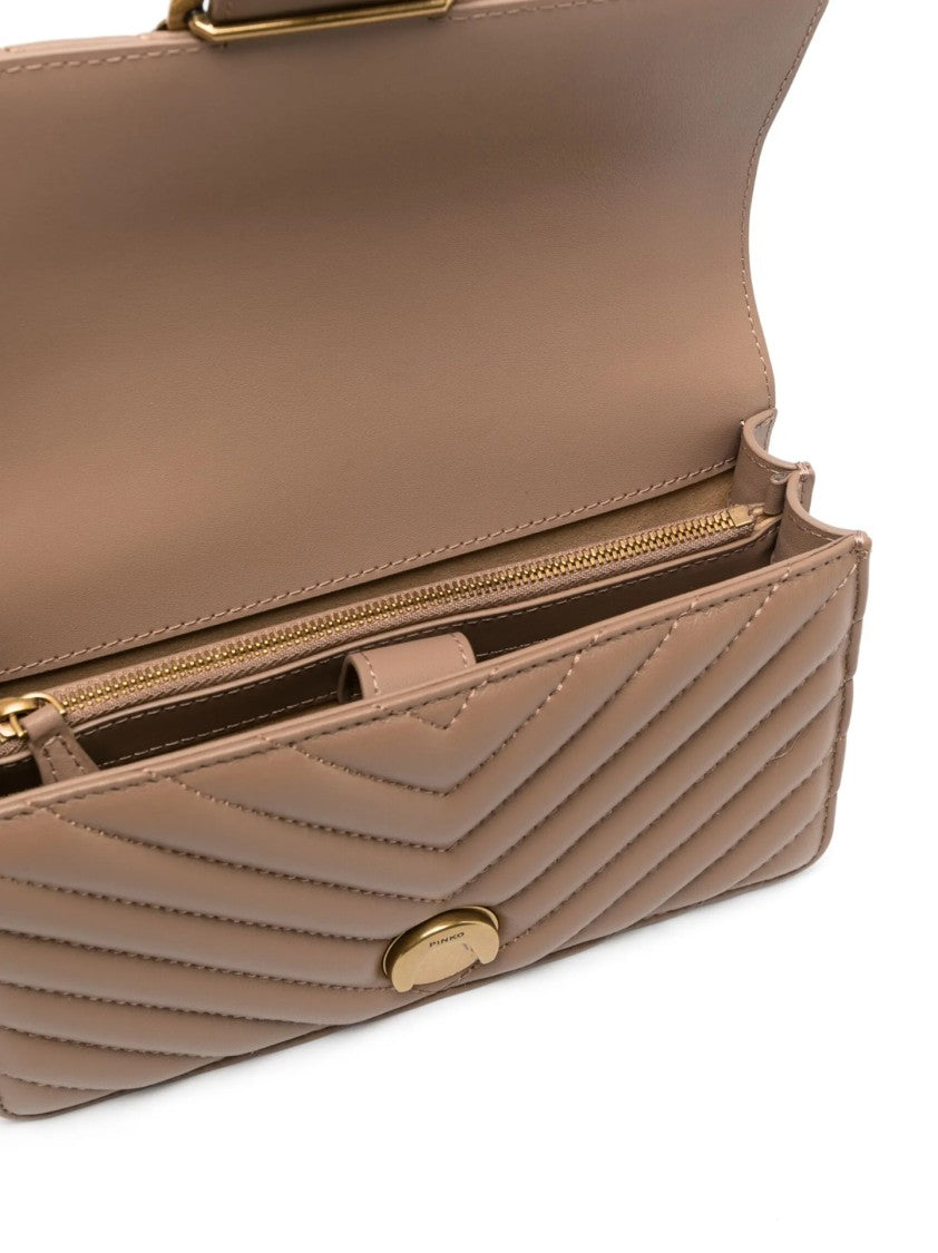 Pinko Chevron-Pattern Quilted Handbag With Metal Embellishment