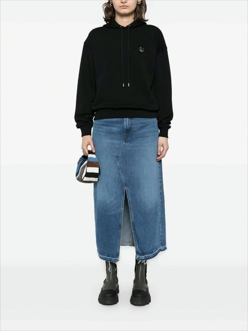 Maison Kitsuné Relaxed Fit Black Hoodie With Drawstring Hood And Embroidered Detail