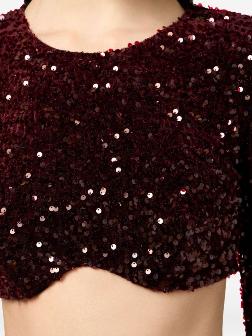 Elisabetta Franchi Cropped Long-Sleeved Top With Scalloped Hem