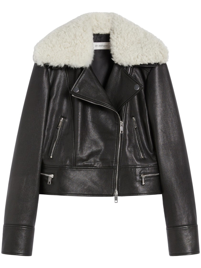 Max Mara Cropped Black Goat Leather Jacket