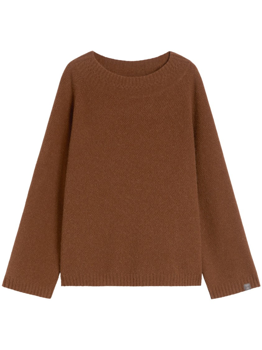 Max Mara Relaxed Fit Brown Knit Sweater With Leather Tag