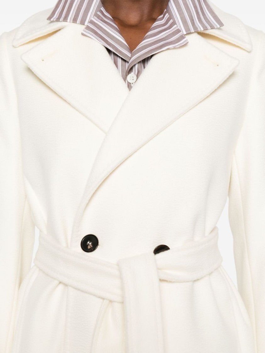 Max Mara White Belted Coat With Peak Lapels