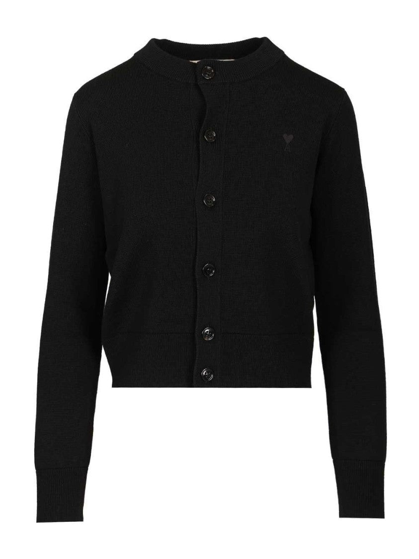 Ami Classic 100% Wool Cardigan With Refined Silhouette