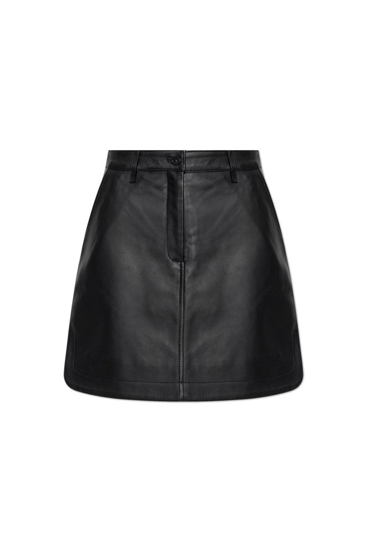 Maison Kitsuné Short Flared Black Lamb Leather Skirt