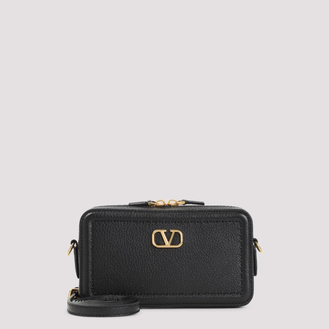 Valentino Garavani Pure Black Grained Leather Camera Case