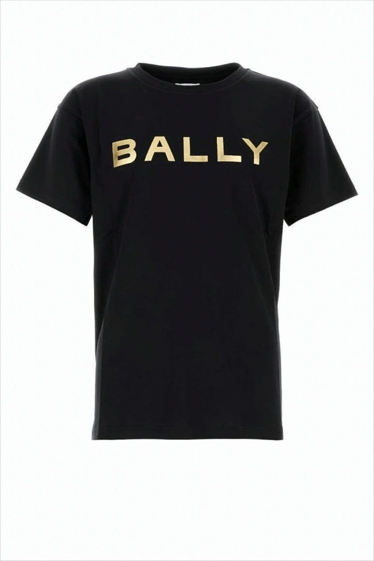 Bally Short-Sleeved Black T-Shirt With Metallic Gold Logo
