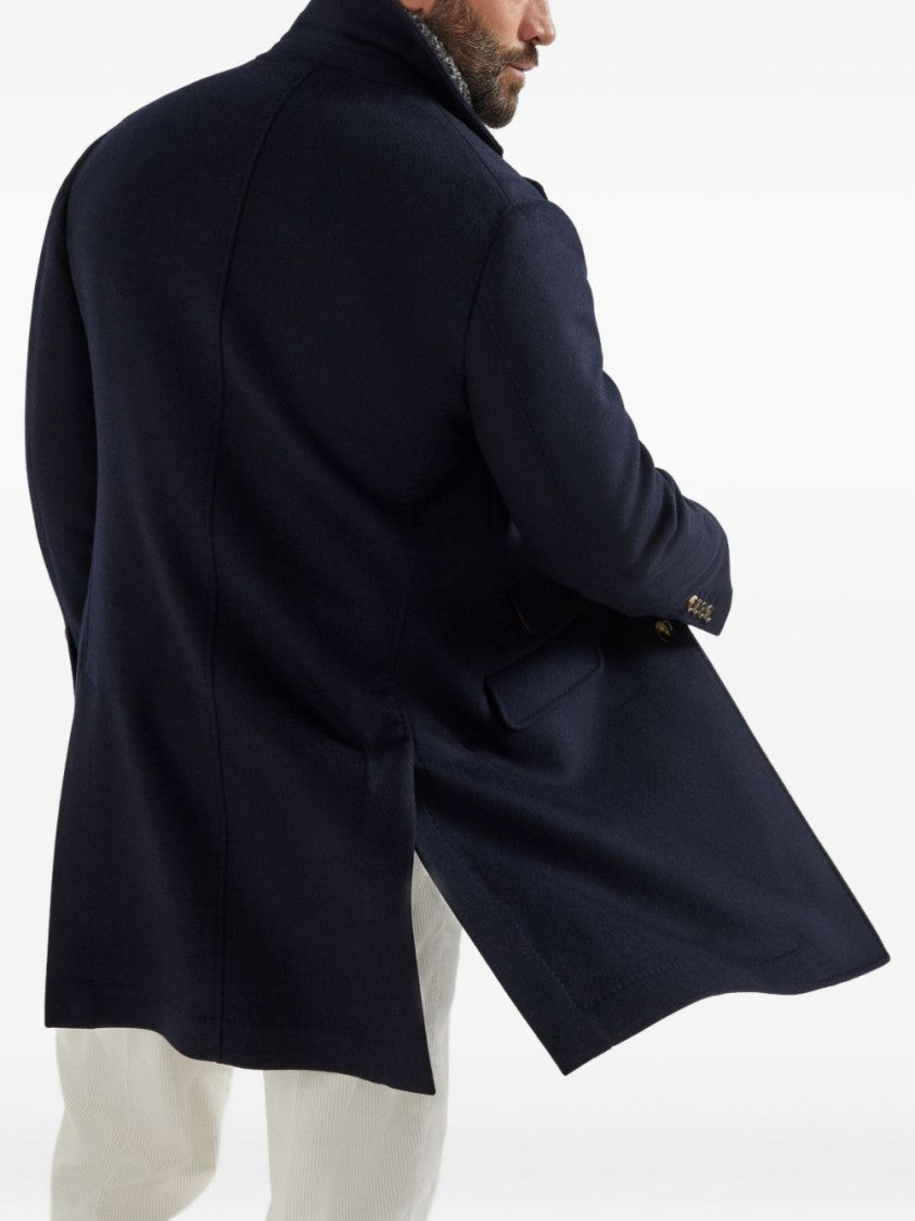 Brunello Cucinelli Tailored Long Coat With Classic Lapel And Contrasting Inner Lining