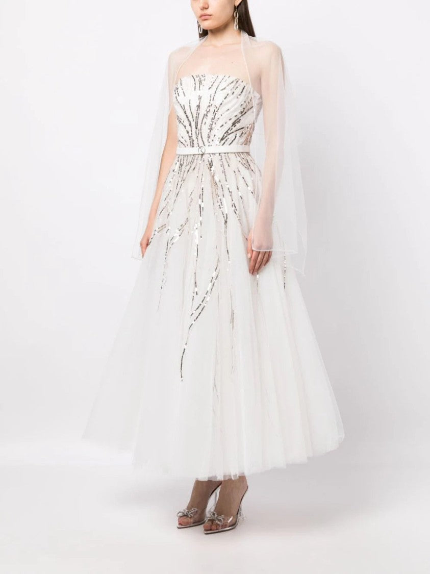 Saiid Kobeisy Midi Beaded Tulle Dress