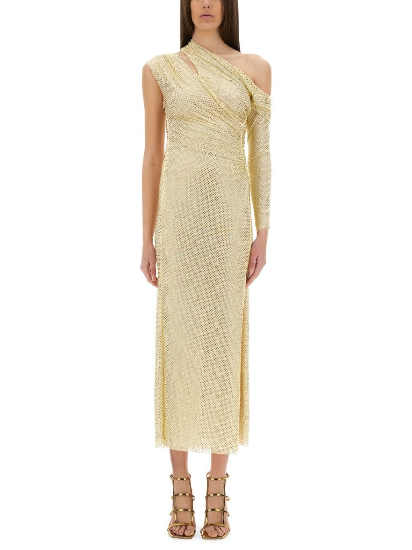 Self-Portrait Midi Dress Draped With Rhinestones