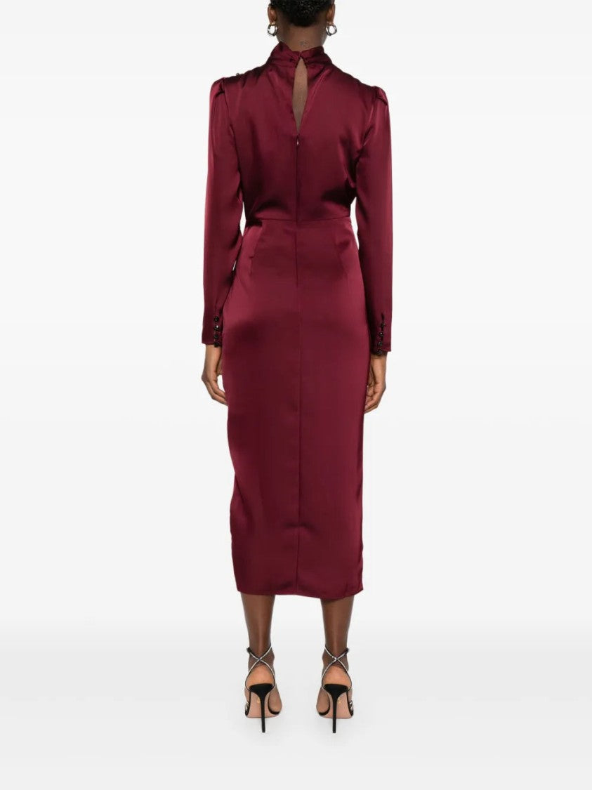 Self-Portrait Gathered Midi Dress With Button Fastening And Elegant Silhouette
