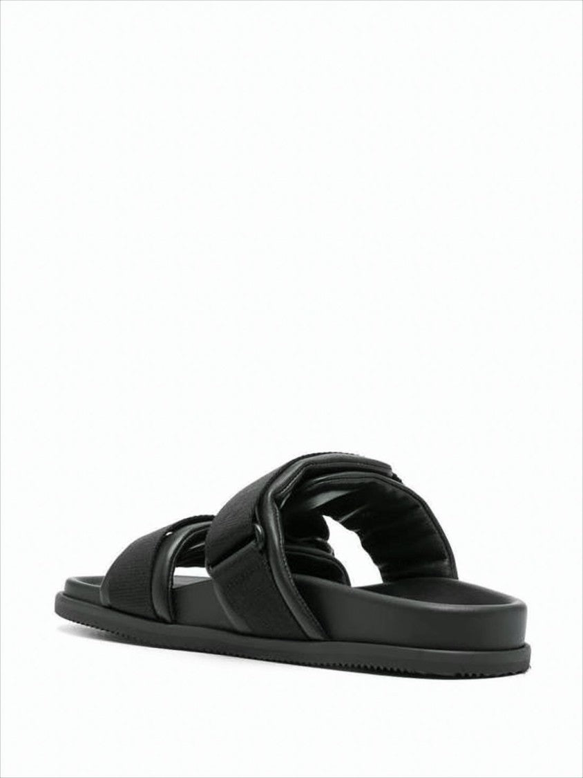 Moncler Sleek Black Nappa Leather Slide Sandals With Padded Straps