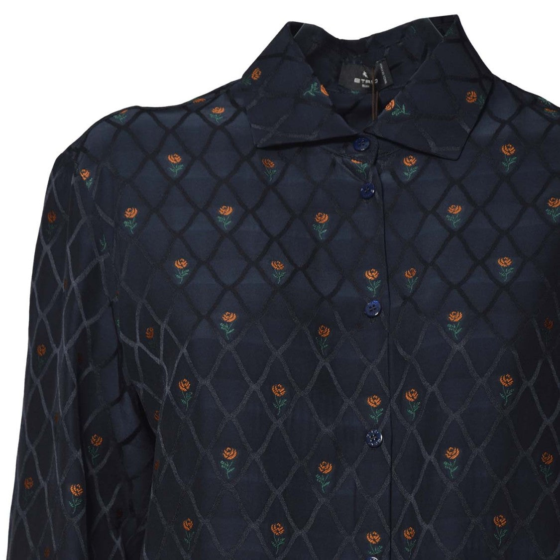 Etro Shirt In Blue Jacquard Silk