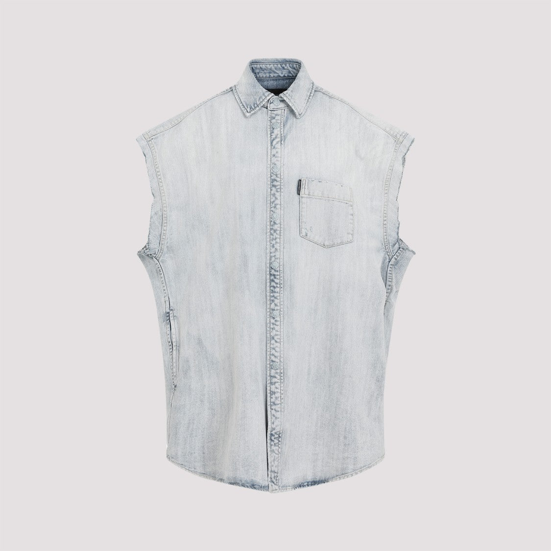 Balenciaga Ripped Sleeve Light Blue Cotton Shirt