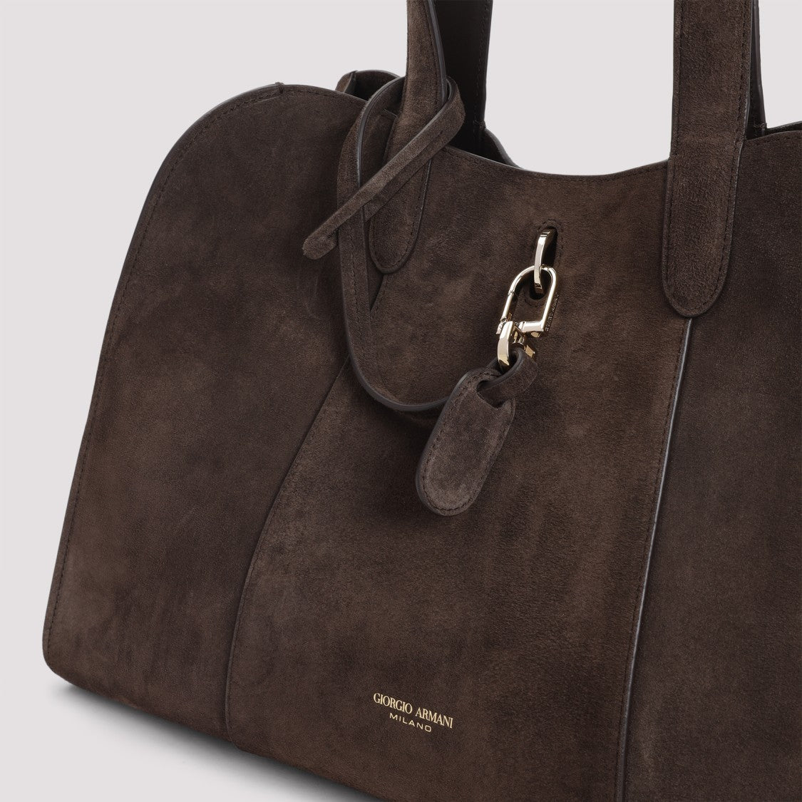 Giorgio Armani Brown Suede Calf Leather Handbag With Elegant Silhouette