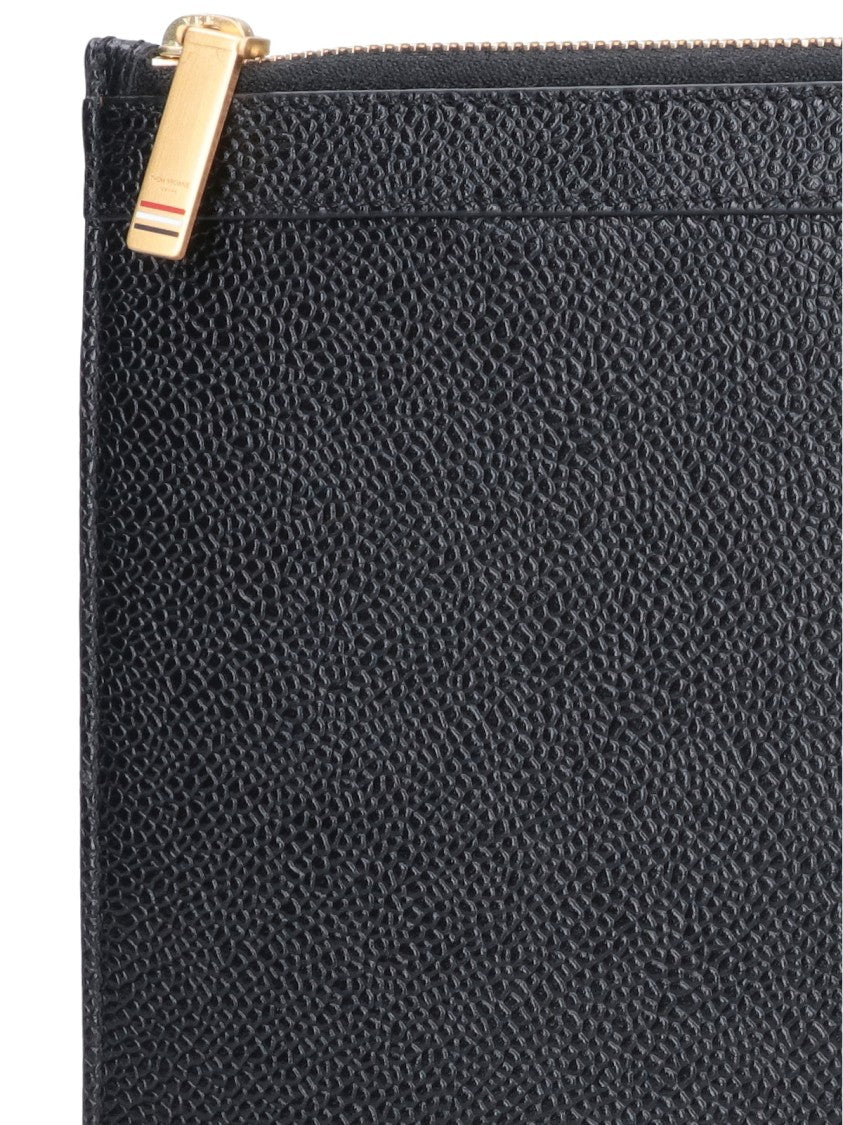 Thom Browne Rectangular Pouch In Hammered Black Leather