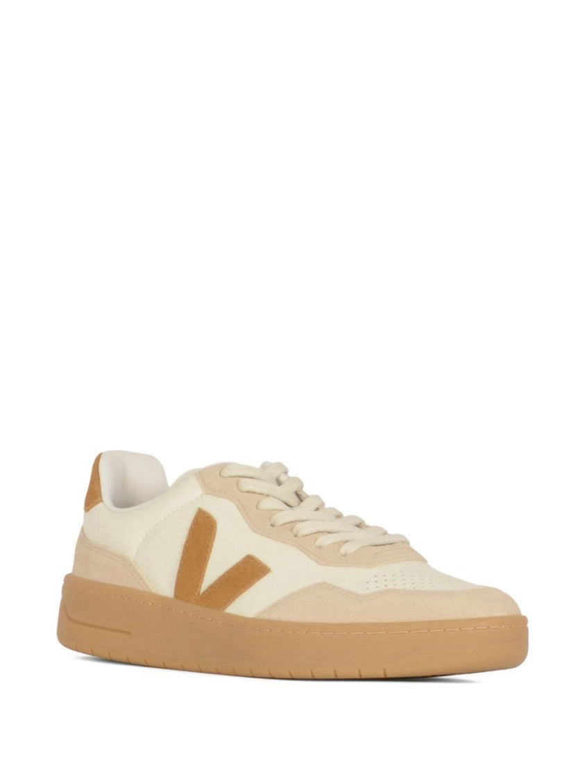 Veja Beige Leather Sneakers With Signature V Logo