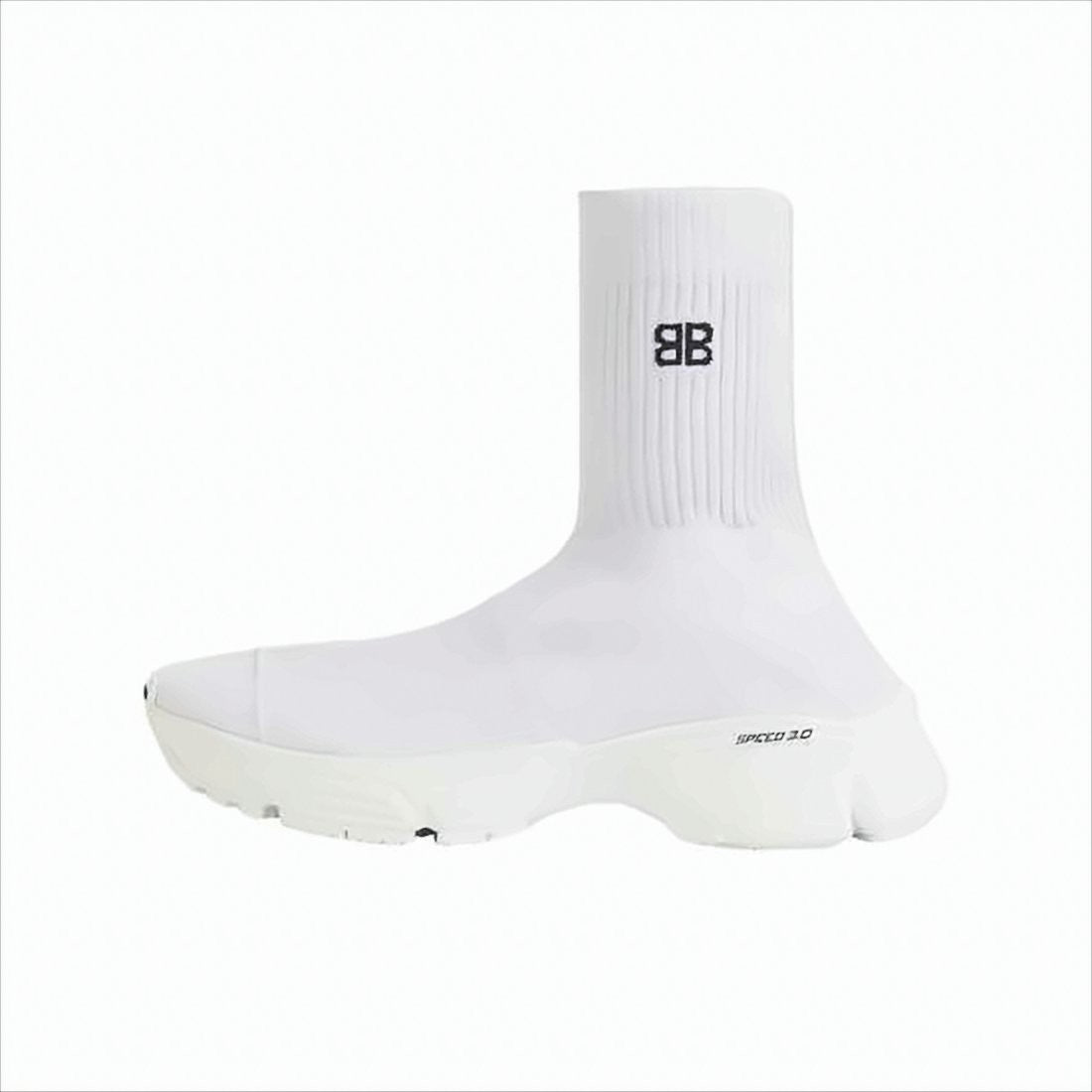 Balenciaga Sock-Style White Sneakers With High Ribbed Ankle Collar And Chunky Sole