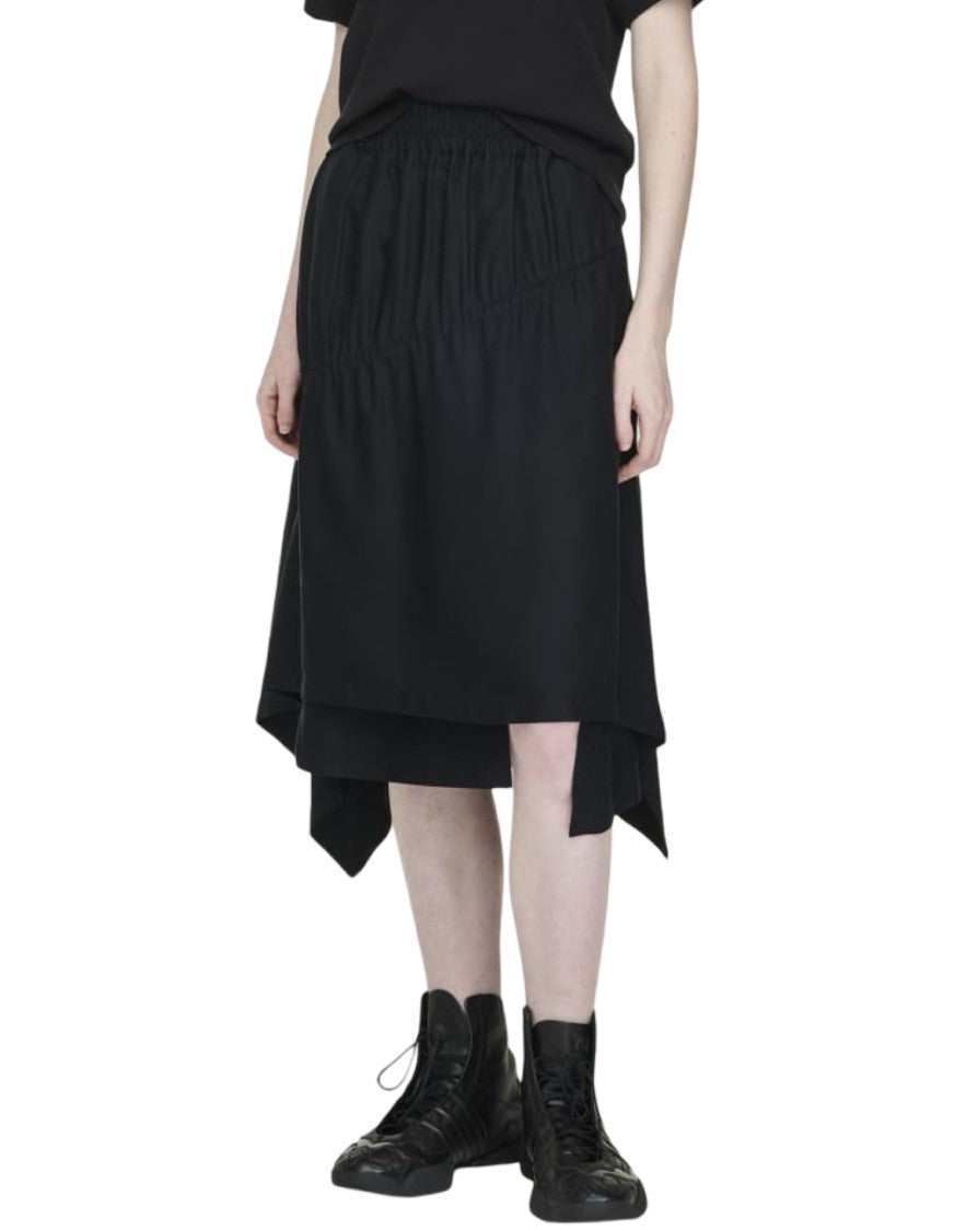 Y-3 Asymmetrical Black Midi Skirt With Layered Panels And Gathered Waist