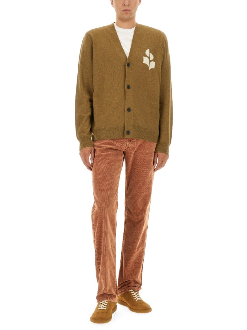 Isabel Marant V-Neck Brown Cardigan With Logo Embroidery