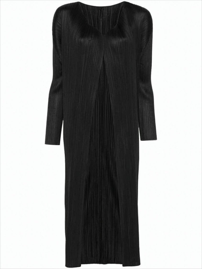 Pleats Please Knee-Length Pleated Cardi With Open Front Design