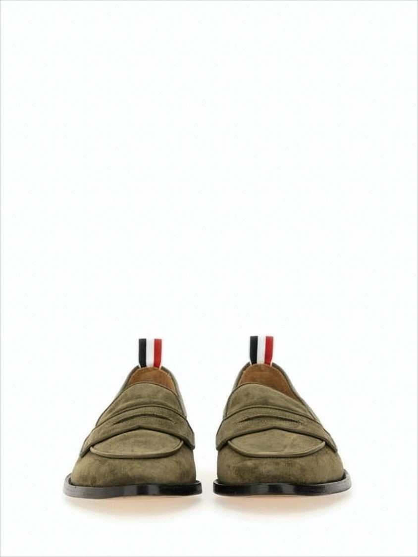 Thom Browne Suede Loafers With Rounded Toe And Tricolor Detail