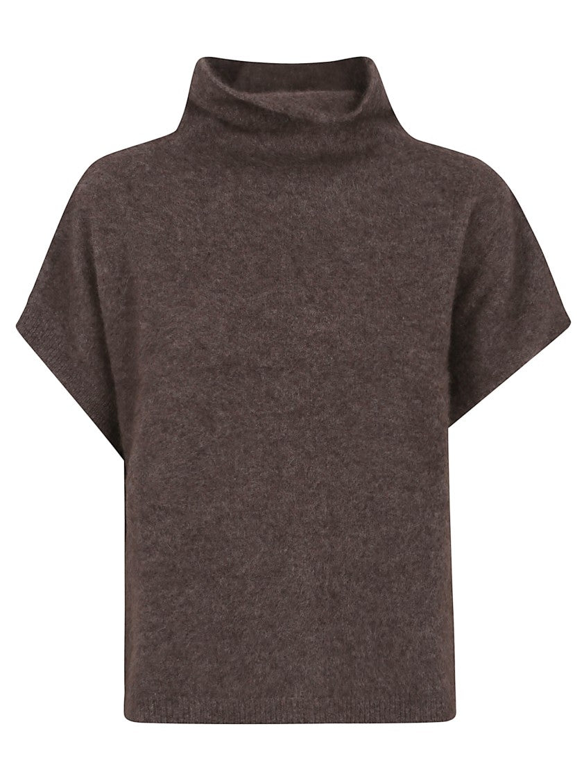 Parosh High-Neck Raccoon Sweater With Relaxed Fit And Ribbed Trim