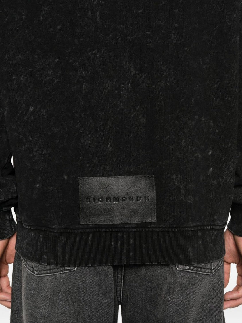 John Richmond Textured Black Hooded Sweatshirt