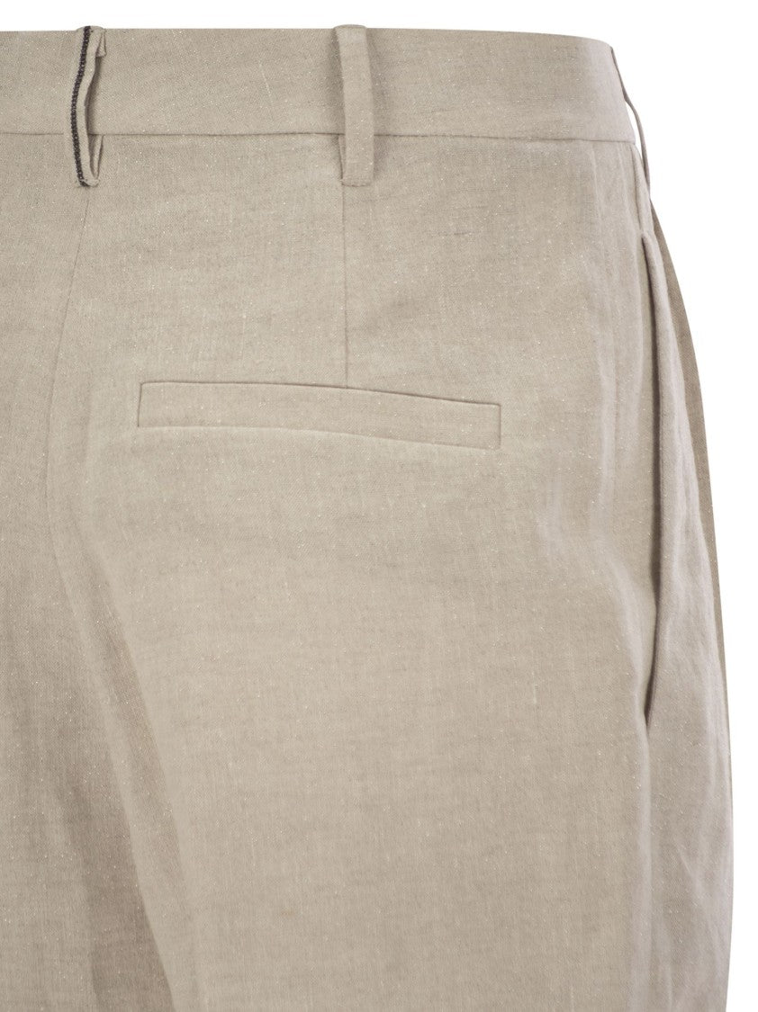 Brunello Cucinelli Slouchy Trousers In Sparkling Linen Canvas