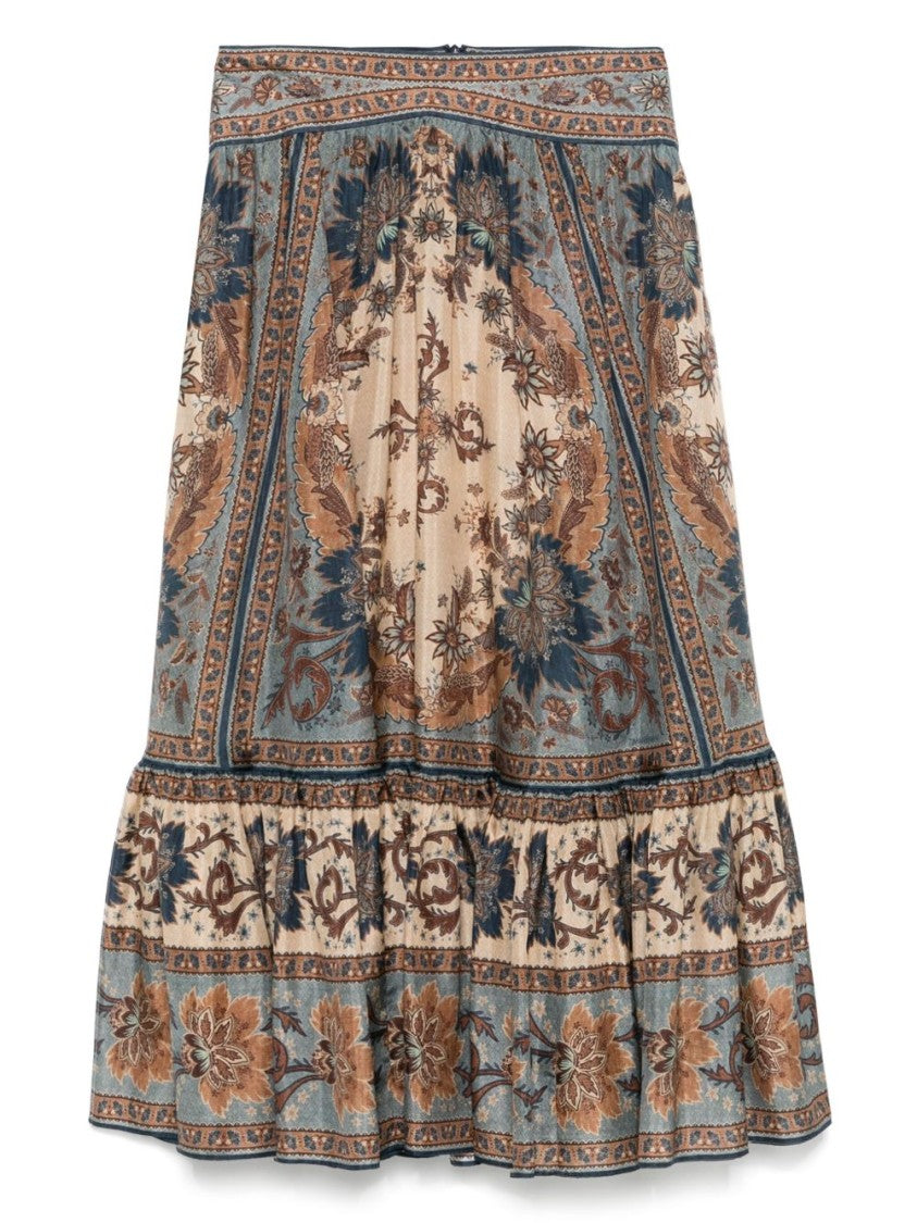 Zimmermann Silk Midi Skirt With Ruffled Hem