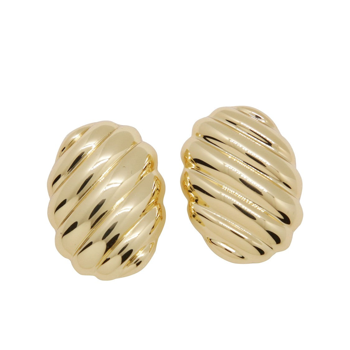 Anine Bing Ribbed Oval Earrings With Polished Gold Finish
