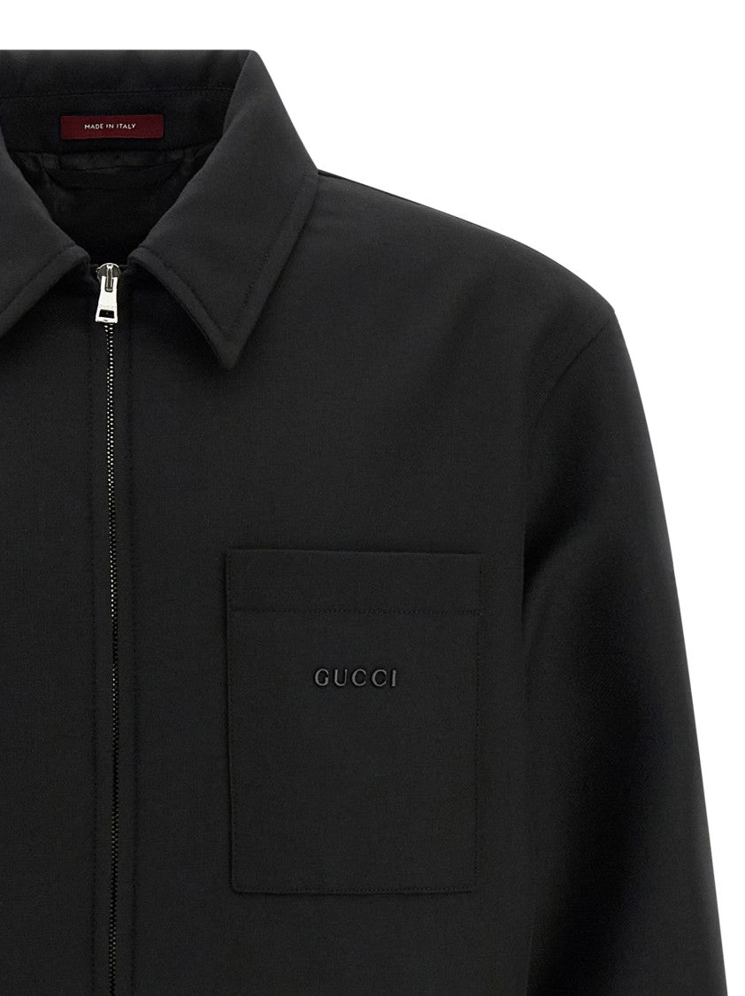 Gucci Wool Twill Overshirt With Monogram Lining