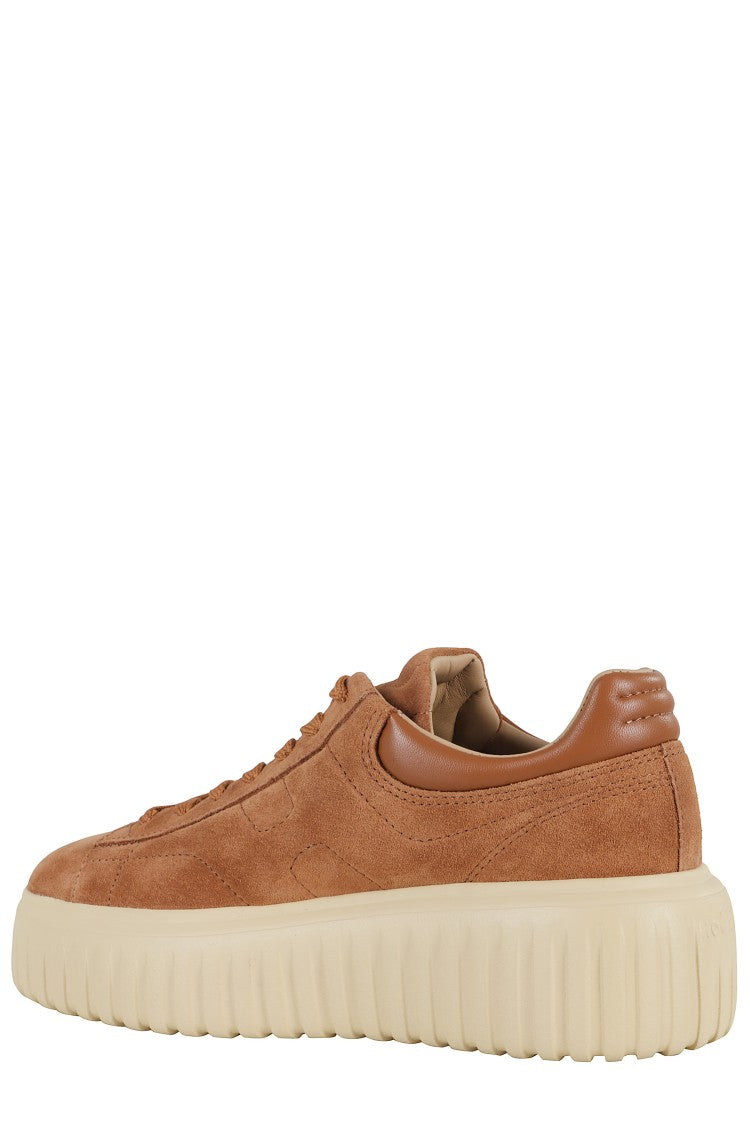Hogan Brown Suede Sneakers With Smooth Leather Heel