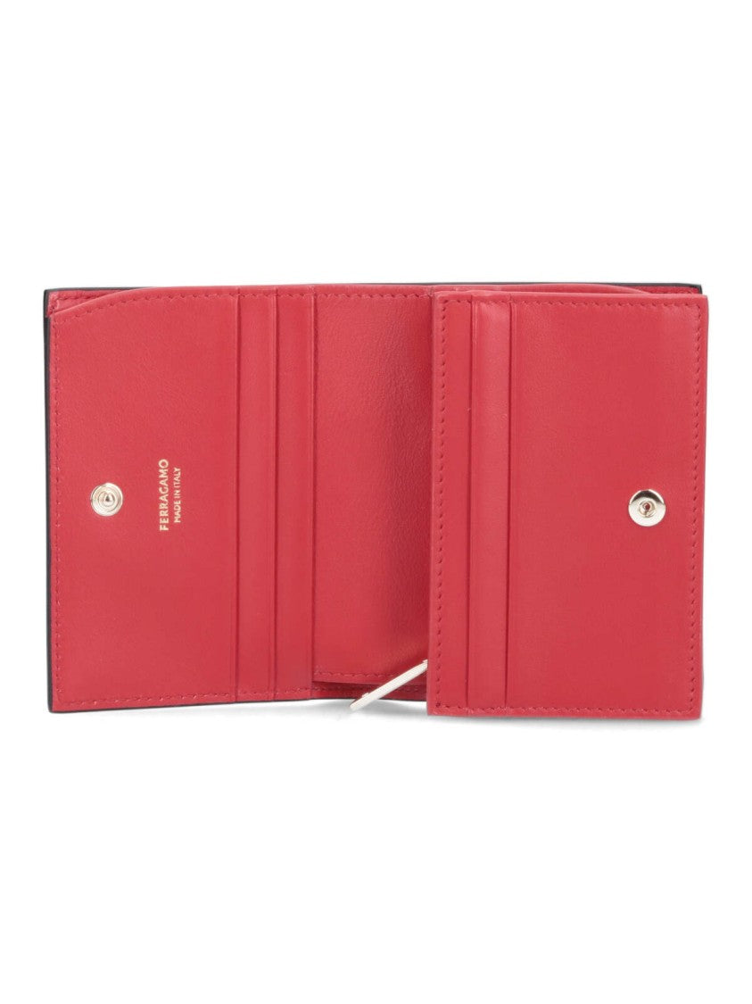 Ferragamo Compact Black Wallet With Gold-Tone Clasp
