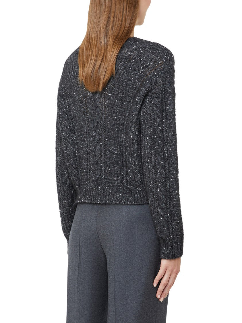 Max Mara Textured Anthracite Knit Sweater With Cable Patterns