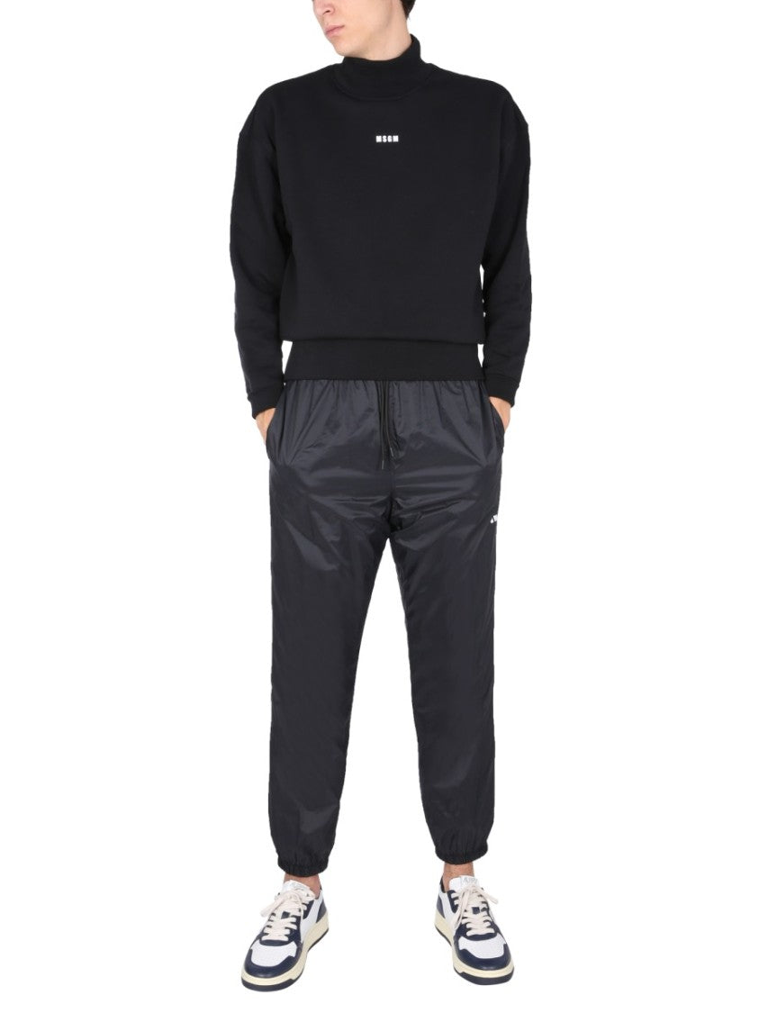 Msgm Casual Black Jogging Pants With Elastic Waistband And Side Logo