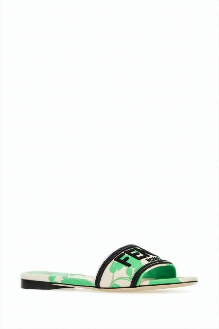 Fendi Floral Pattern Slide Sandals With Graphic Lettering