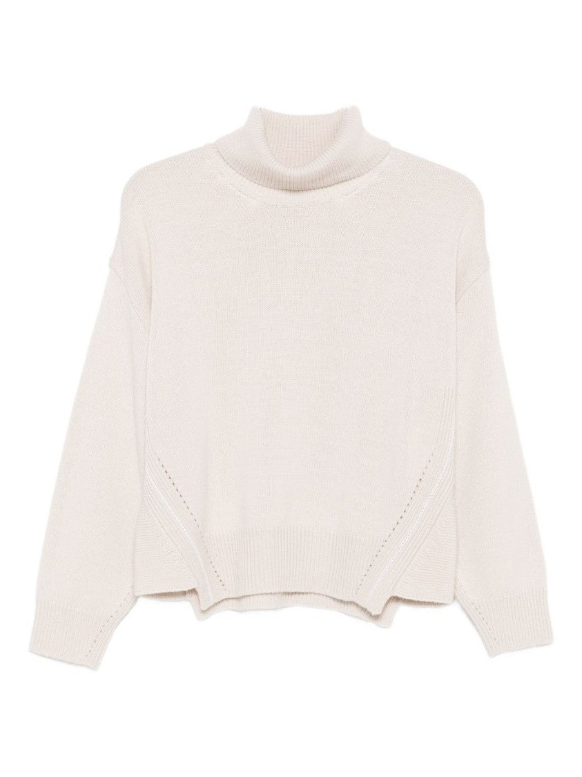 Alpha Studio Relaxed Fit White Merino Wool Sweater