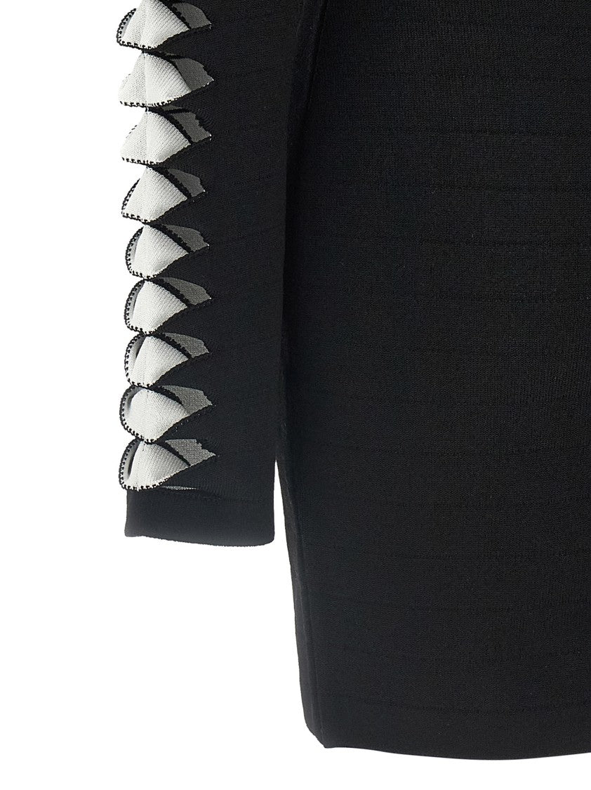 Balmain Stretch Viscose Mini Dress With Cut-Out Details And Padded Shoulders