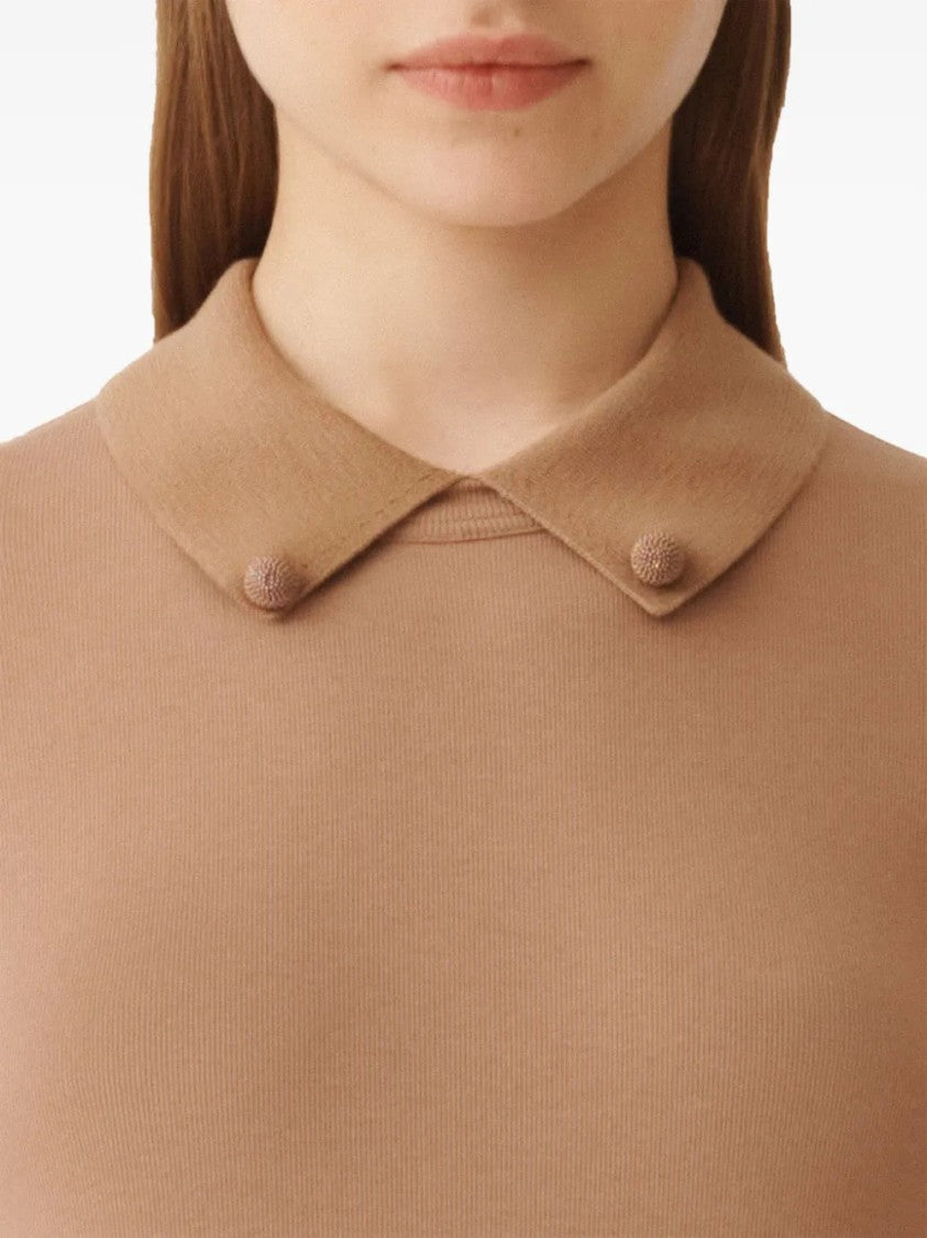 Fabiana Filippi Embellished-Collar Short-Sleeve Top
