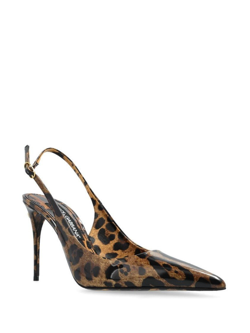 Dolce & Gabbana Brown Slingback Pumps With Dg Logo Detail