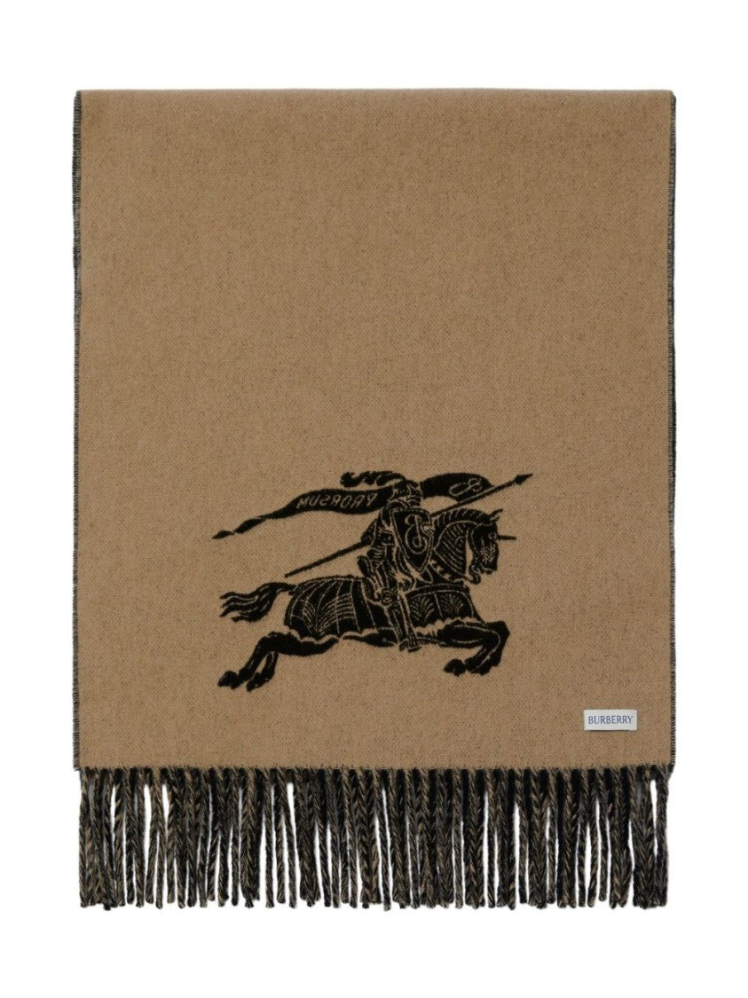 Burberry Check Print Cashmere Scarf With Signature Embroidery