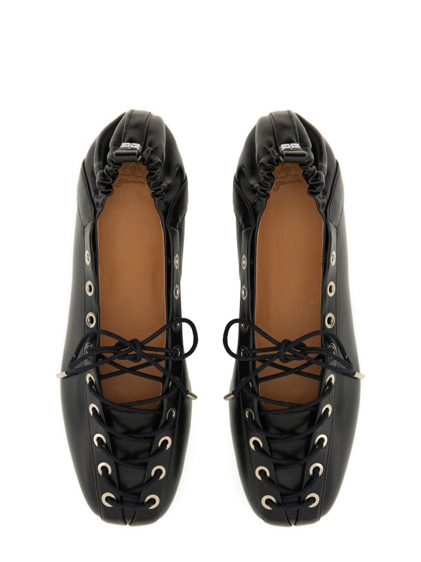 Ganni Lace-Up Ballet Flat