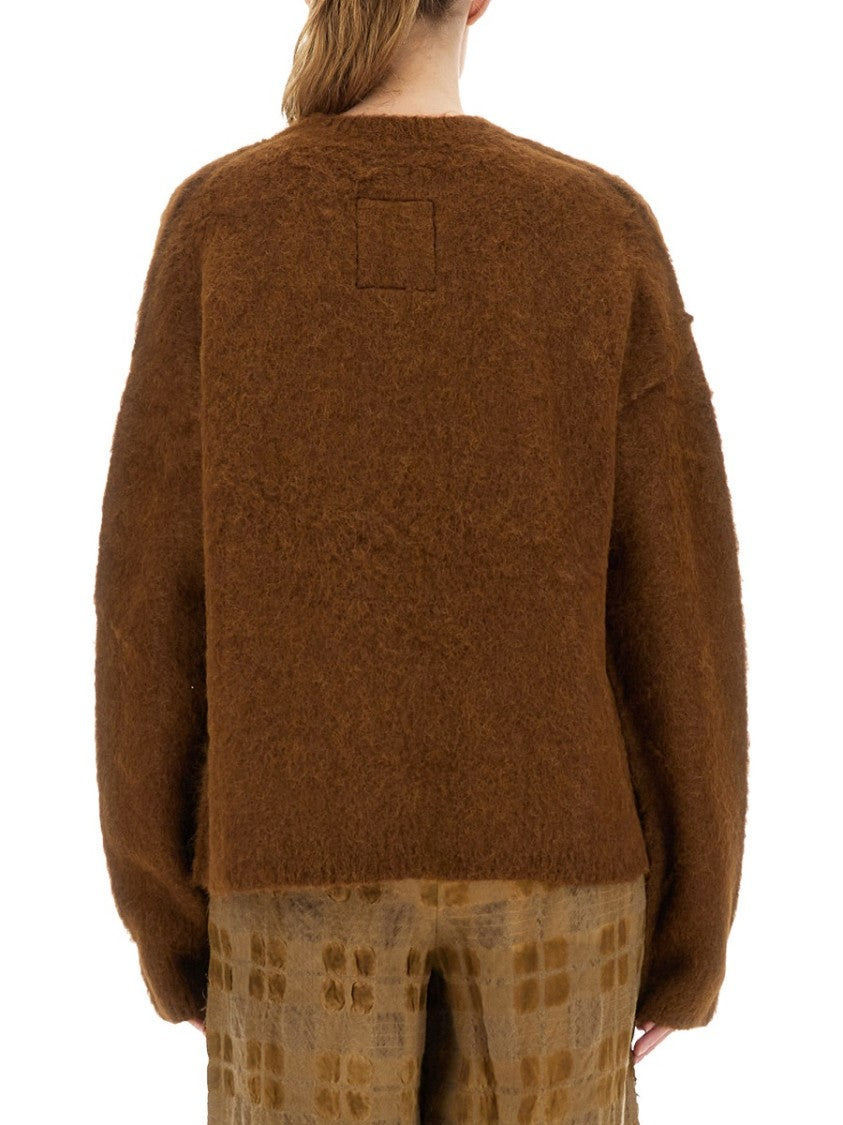 Uma Wang Fuzzy Texture Wool Blend Sweater With Crew Neckline