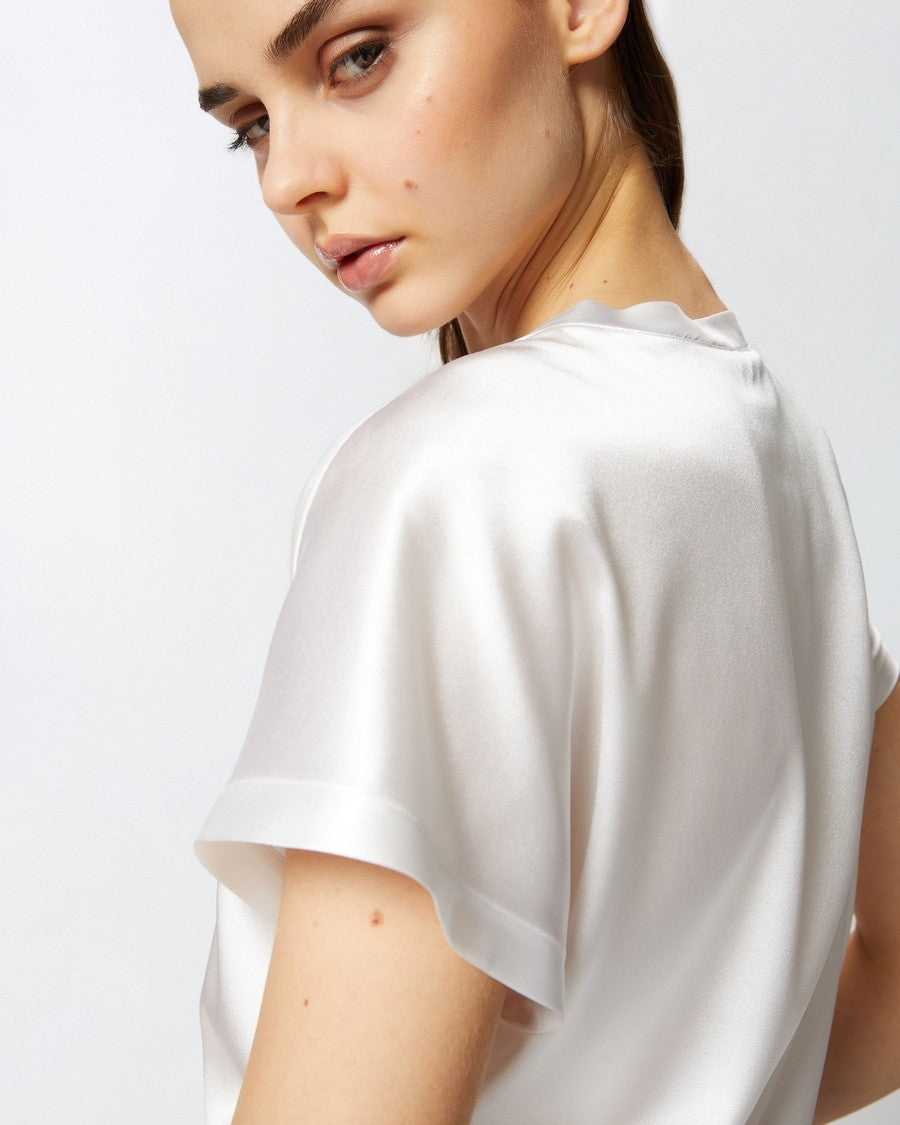 Pinko Relaxed Fit White Silk-Elastan Blend Shirt