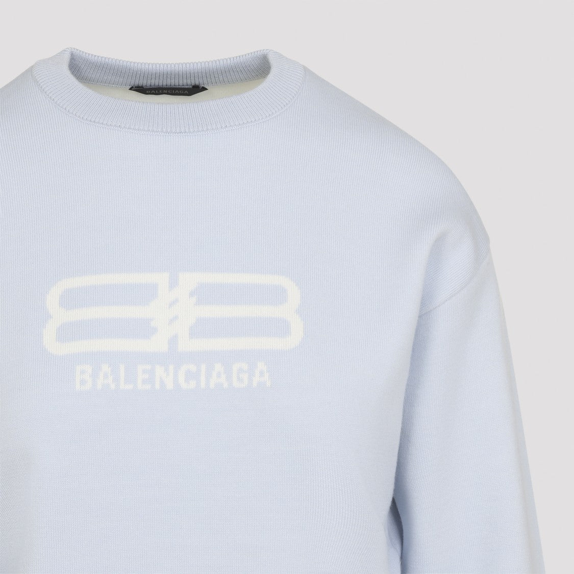 Balenciaga Light Blue Cropped Sweater With Minimalist Logo Design