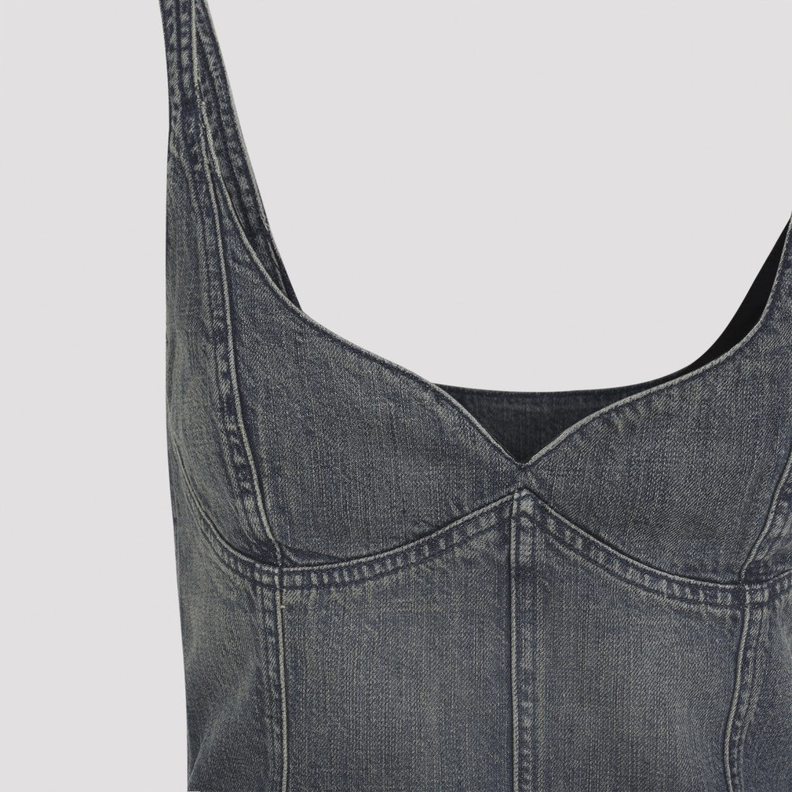 Balenciaga Fitted Denim Bustier Top With Sweetheart Neckline And Defined Seams
