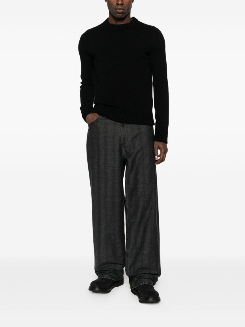 Sacai Classic Crew Neck Black Knitted Sweater With Ribbed Detailing